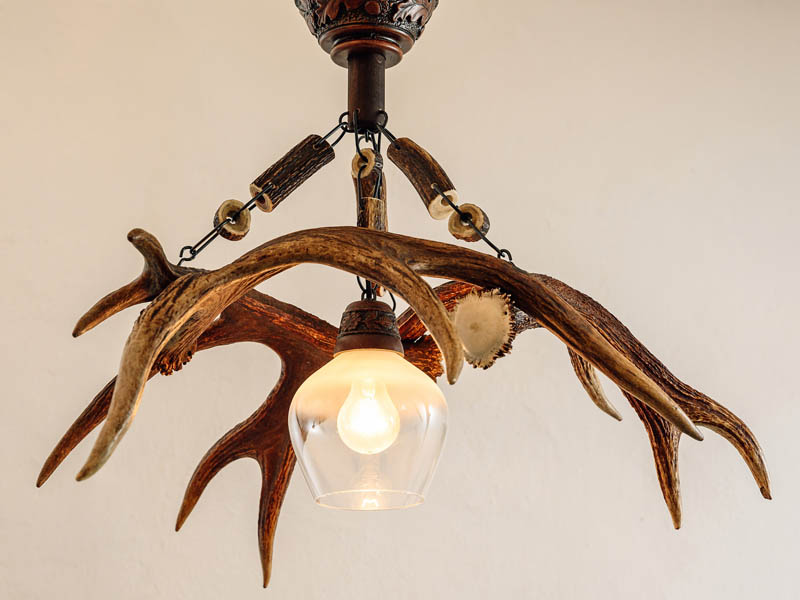 Moose three cast antlers chandelier with one shade