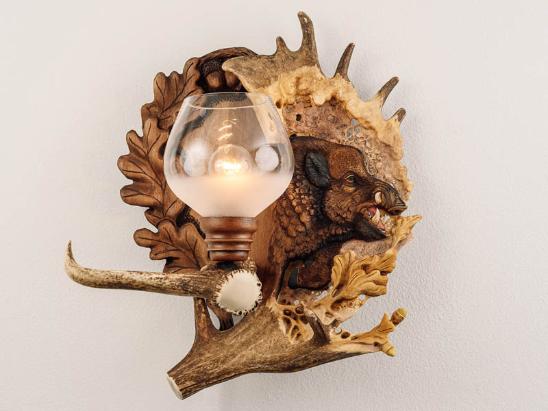 Wall lamp - wild boar carving
